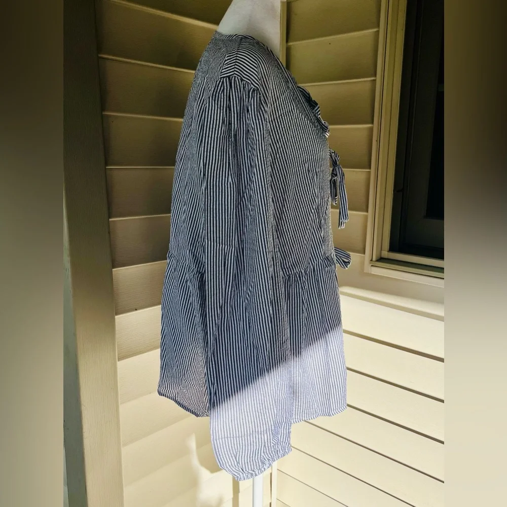 Mesoli Blue & White Striped Puff Sleeve Babydoll Peplum Blouse – Size XL - Picture 4 of 7